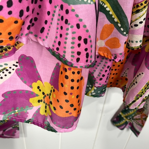 Crystal Sky Womens Mini Dress M Pink Orange Puffy Sleeves Zip Back Tie Sash EUC - Picture 5 of 16